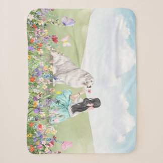 Couverture Sherpa Coquette Fille et Chien Printemps Pré Sherpa Blank