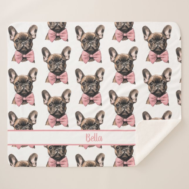 Couverture Sherpa Coquette Frenchie Nom costumizable (Devant (Horizontal))