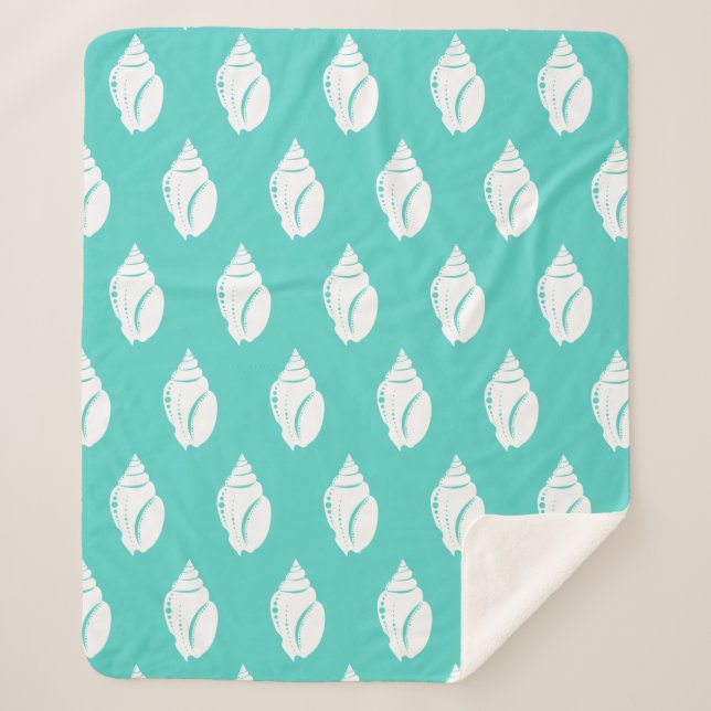 Couverture Sherpa Coquillages blancs côtiers et vert mer (Devant)