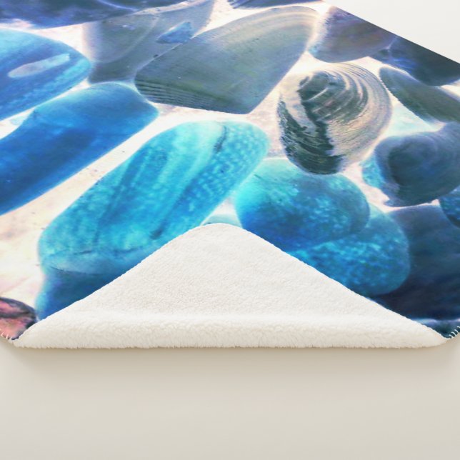 Couverture Sherpa Coquille d'huîtres de mer, couleurs changées bleu  (3/4)