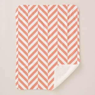 Couverture Sherpa Corail et blanc Motif géométrique Herringbone