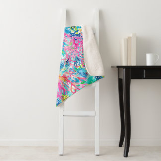 Couverture Sherpa Corail Tropical Chic Aquarelle