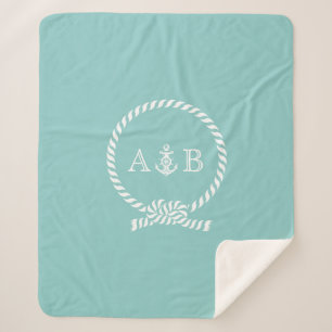 Couverture Sherpa Corde Bébé Bleu et Ancre Monogrammé