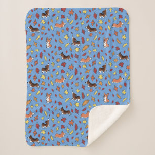 Couverture Sherpa Corgi Fall Leaves Dusty Blue