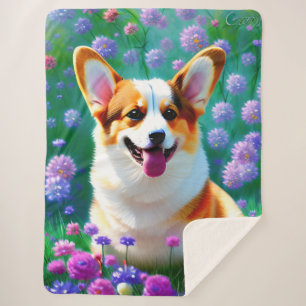 Couverture Sherpa Corgi floral