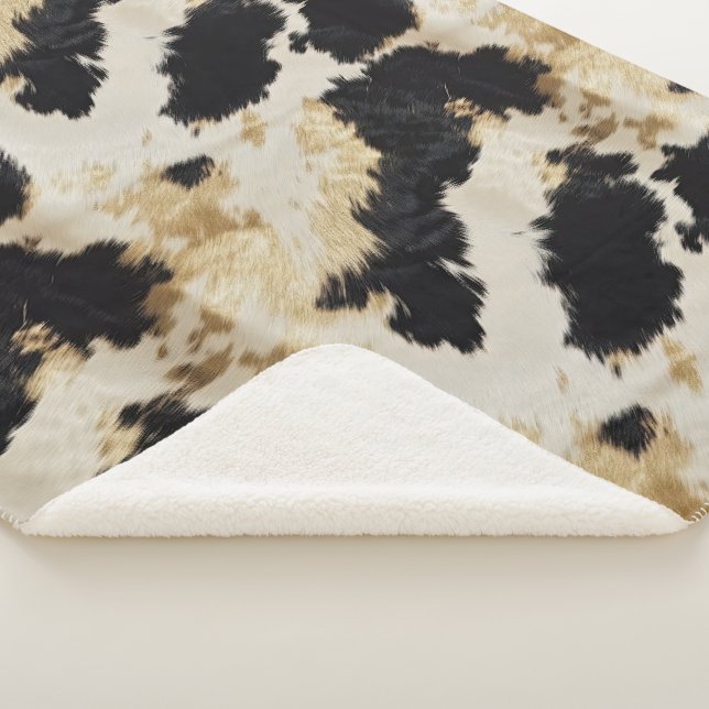 Couverture Sherpa Cosy Black Cream Gold Southwest Cowhide (3/4)
