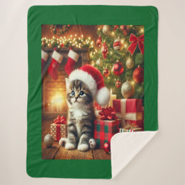 Couverture Sherpa Cosy Christmas Kitten grand Sherpa Blanket