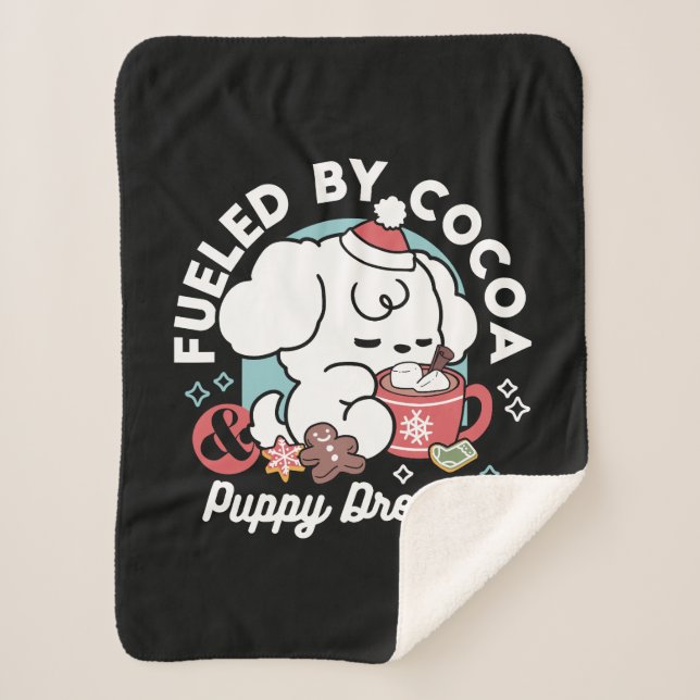 Couverture Sherpa Cosy Puppy Dreams - Chocolat chaud et Noël (Devant)