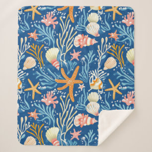 Couverture Sherpa Côtière rustique - Coquillages, Starfish, Reef (26