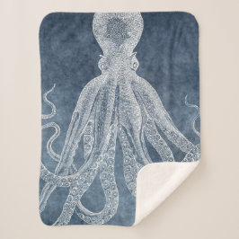 Couverture Sherpa Couleur d'eau octopus bleu crémeux Vintage