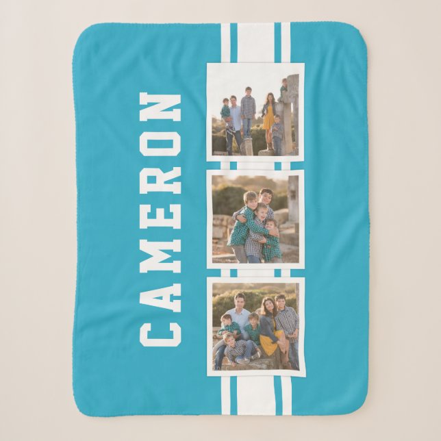 Couverture Sherpa Couleur modifiable Varsity White Stripes Photo (Devant)