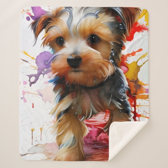 Couverture Sherpa Couleur Splash Yorkie Puppy - Papier à enveloppeme (Devant)