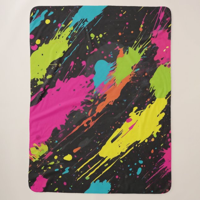 Couverture Sherpa Couleurs néon Retro Paint Splatter (Devant)
