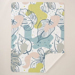 Couverture Sherpa Couleurs pastel Palm feuilles et formes organiques