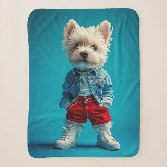 Couverture Sherpa Coupe Westie stylish en Denim et Basket (Devant)