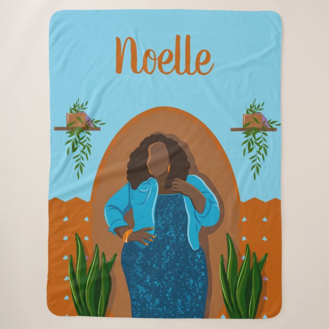 Couverture Sherpa Courbe, Femme noire, Plantes domestiques, Orange & (Devant)