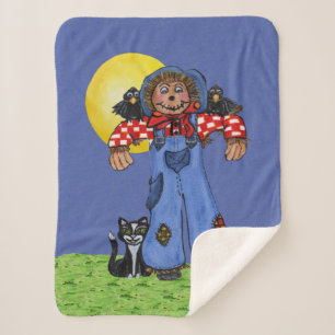 Couverture Sherpa Courlis à moelle épinière souriante Chat noir Lune