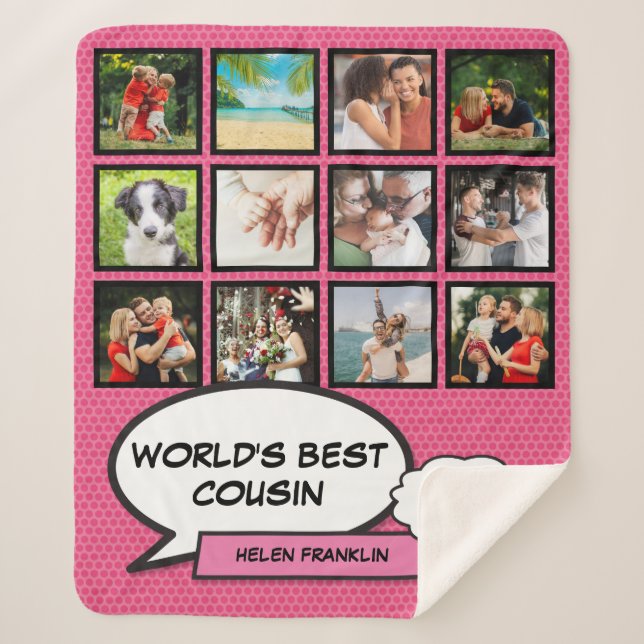 Couverture Sherpa Cousin Cool Girly Pink Fun Comic Photo Collage (Devant)