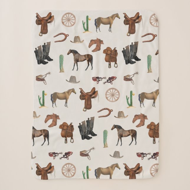 Couverture Sherpa Cowboy Cowgirl Western Rodeo Pays Motif (Devant)