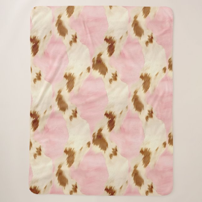 Couverture Sherpa Cowgirl Crème rose Brown Cowhide (Devant)