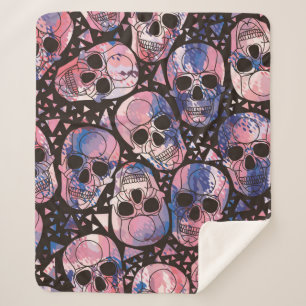 Couverture Sherpa Crâne avec ornement polygonal. Halloween. Inséable