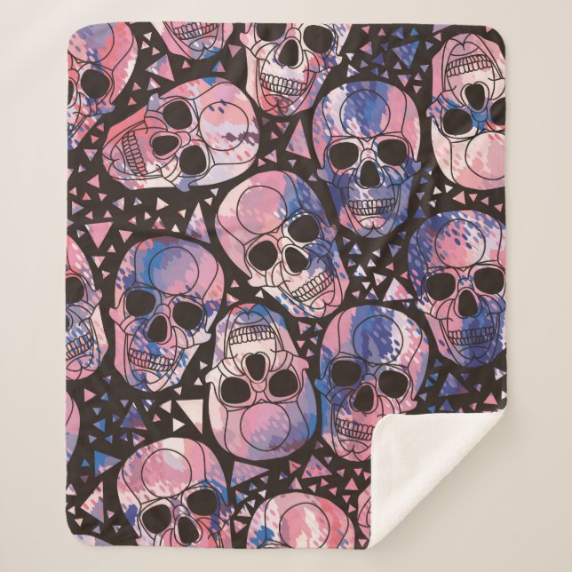 Couverture Sherpa Crâne avec ornement polygonal. Halloween. Inséable (Devant)