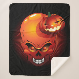 Couverture Sherpa Crâne d'Halloween et Citrouille