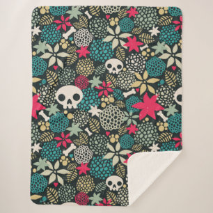 Couverture Sherpa Crâne en fleurs