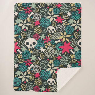 Couverture Sherpa Crâne en fleurs