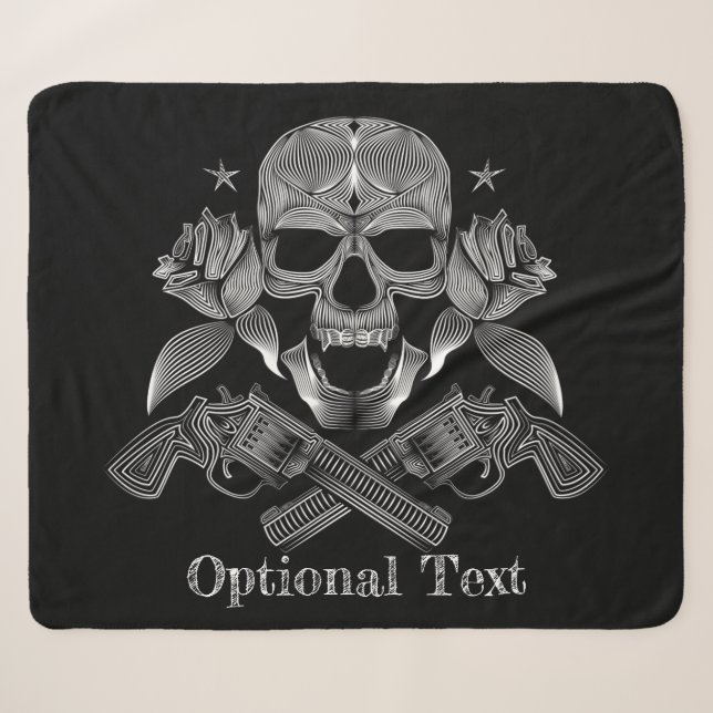 Couverture Sherpa Crâne et armes à feu noirs et blancs (Devant (Horizontal))
