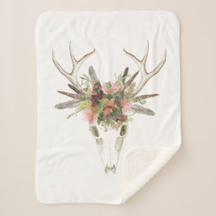 Couverture Sherpa Crâne et fleurs de cerfs communs