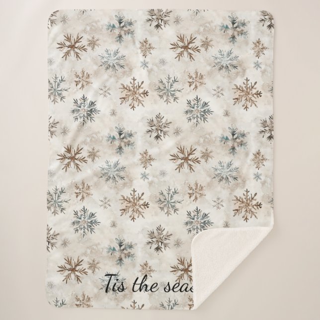Couverture Sherpa Cream Blue Brown Snowflakes Christmas (Devant)