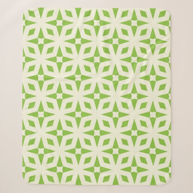 Couverture Sherpa Cream green geometric tile pattern mosaic 70 s (Devant)