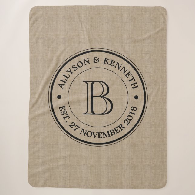 Couverture Sherpa Créez votre propre logo Burlap Anniversaire Monogr (Devant)