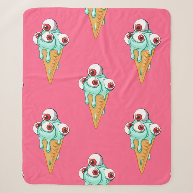 Couverture Sherpa Crème glacée bleue aux yeux. Arrière - plan rose.  (Devant)