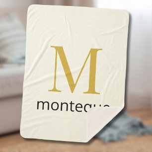 Couverture Sherpa Crème Or Monogramme Nom Personnalisé Cadeau Luxe
