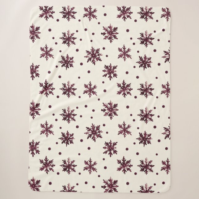 Couverture Sherpa Crème rouge bordeaux Snowflakes Noël (Devant)