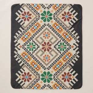 Couverture Sherpa Crochet ukrainien : Motif artisanal ethnique.