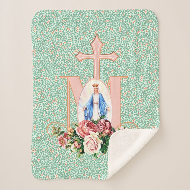 Couverture Sherpa Croix catholique religieuse de la Sainte Vierge Ma (Devant)