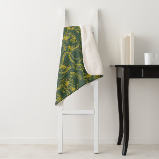 Couverture Sherpa Croquis de citron jaune sur vert foncé