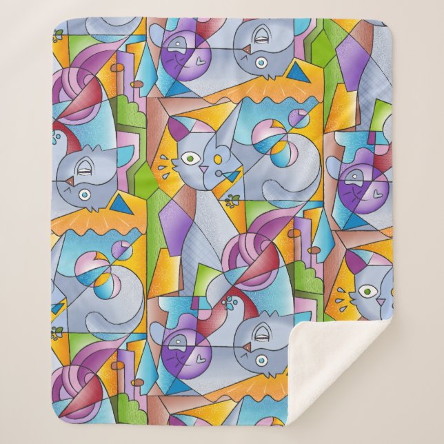Couverture Sherpa Cubist Cats - The Mininos (Devant)