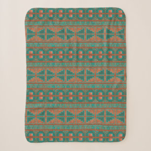 Couverture Sherpa Cuivre du sud-ouest Turquoise Motif géométrique Pe