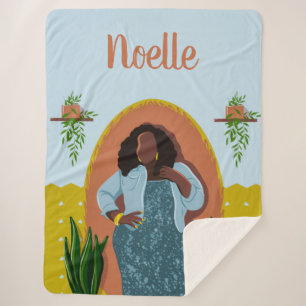 Couverture Sherpa Curvy, Femme noire, Plantes domestiques, moutarde 