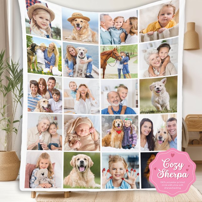Couverture Sherpa Custom Cute Family 20 Photos Collage Simple (Créateur téléchargé)