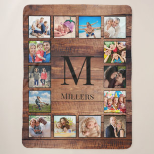 Couverture Sherpa Custom Family Photo Collage Reclaimed Wood