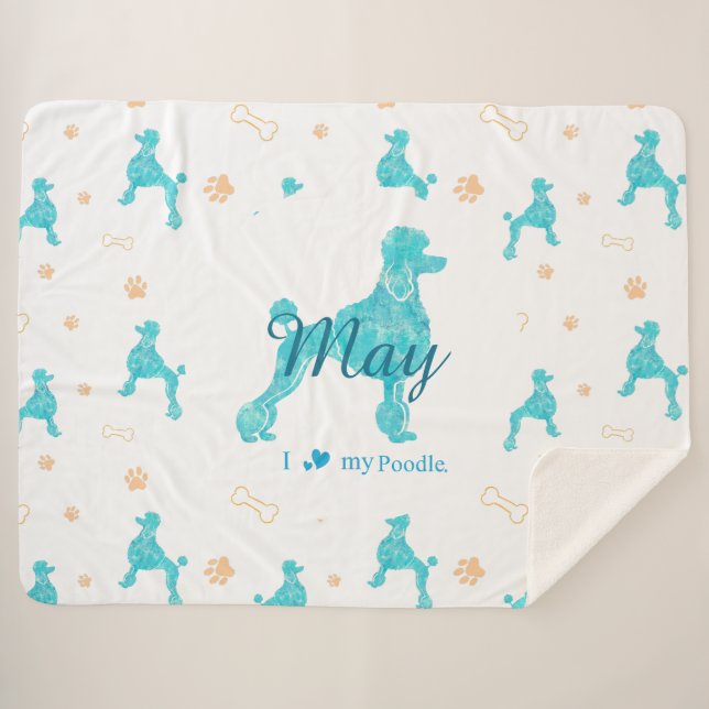 Couverture Sherpa Custom Pastel Blue Poodle Silhouette Blanket Gift (Devant (Horizontal))