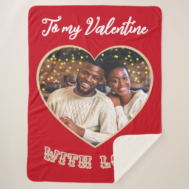 Couverture Sherpa Custom Photo Romantic Heart Valentine’s Day Red (Devant)