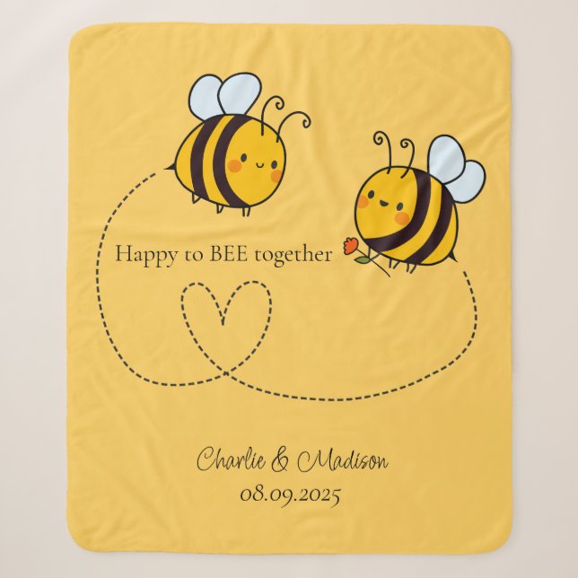 Couverture Sherpa Custom Text Happy Love Bees (Devant)