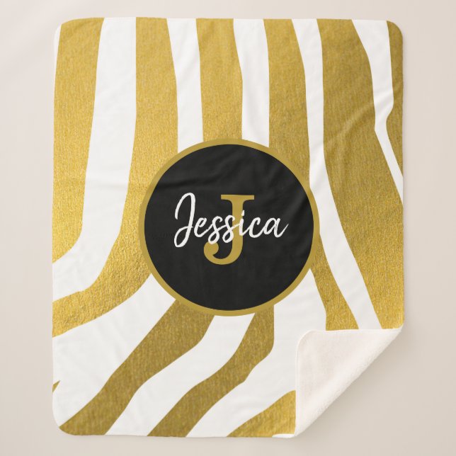 Couverture Sherpa Customisé Faux Gold Zebra Print Stripes Motif (Devant)