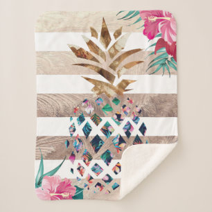 Couverture Sherpa Cute ananas or rayé